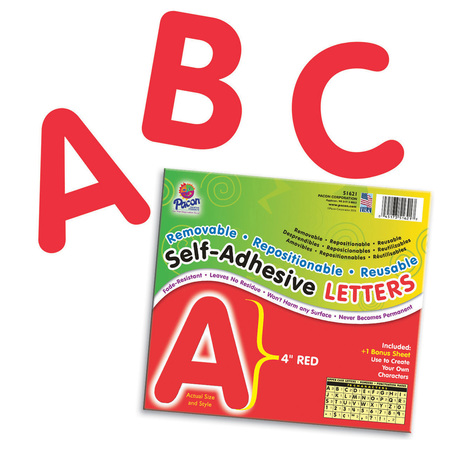 PACON Self-Adhesive Letters, Red, Puffy Font, 4in, PK156 P0051621